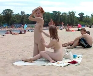2 teen college women nudists on the beach, Kiev, Ukraine,