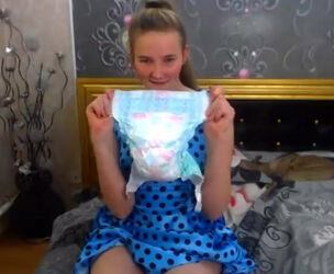 Horny russian teenage in a blue sundress attempts nappies